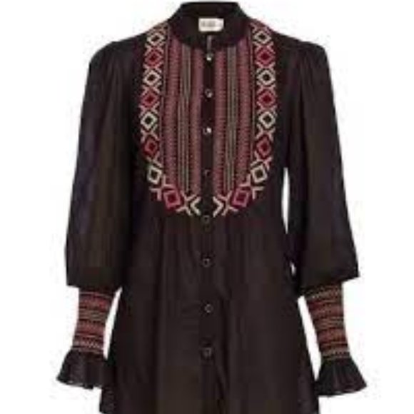 Alice by Temperley siesta black tunic embroidered shirt 4 Anthropologie NWT - Picture 2 of 11